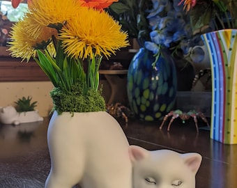 Blooming Cat Planter • Cat Butt Vase • Faux Floral Arrangement • Cute Cat Decor