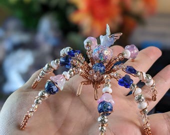Beaded Spider Sculpture - "Teacrawler" - One‑of‑a‑Kind Collectible Oddity, Handmade Familiar, Modern Folk art.