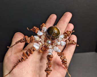 Copper Beaded Spider Sculpture — “Bulb” | One‑of‑a‑Kind Creature Art, Handmade Familiar, Curiosity Decor