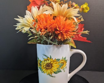 Sunflower Mug Flower Arrangement • Bright Faux Floral Desk or Kitchen Decor