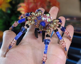 Beaded Spider Sculpture - "Spotted flyleg" - One‑of‑a‑Kind Collectible Oddity, Handmade Familiar, Modern Folk art.