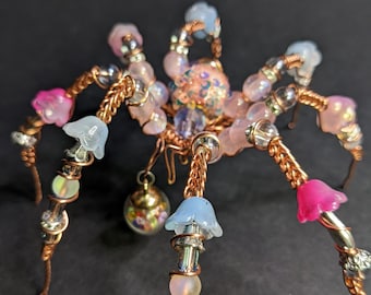 Copper Beaded Spider Sculpture — “Opaline Mycelia, Gem‑Forager” | One‑of‑a‑Kind Creature Art, Handmade Familiar, Curiosity Decor