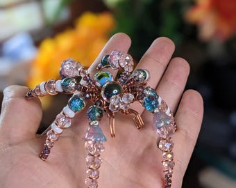 Beaded Spider Sculpture - "Sugarhaze" - One‑of‑a‑Kind Collectible Oddity, Handmade Familiar, Modern Folk art.