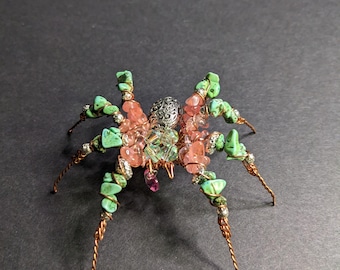 Copper Beaded Spider Sculpture — “Roseleaf” | One‑of‑a‑Kind Creature Art, Handmade Familiar, Curiosity Decor
