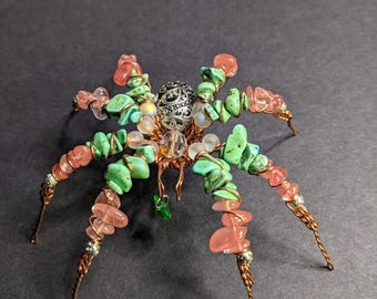 Copper Beaded Spider Sculpture — “Mintwing"  | One‑of‑a‑Kind Creature Art, Handmade Familiar, Curiosity Decor