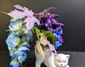 Blooming Cat Planter • Cat Butt Vase • Faux Floral Arrangement • Cute Cat Decor