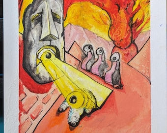 Surreal Pastel Art original – "The Naming Fire" – 6x8 Paper Illustration