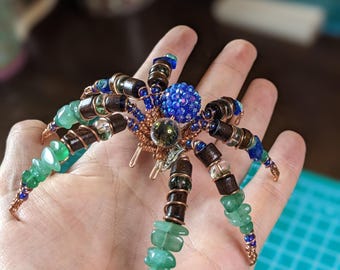 Beaded Spider Sculpture - " Skyroot" - One‑of‑a‑Kind Collectible Oddity, Handmade Familiar, Modern Folk art.