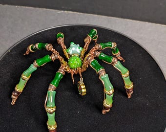 Beaded copper spider Sculpture - "Copperling Ascenda "  | One‑of‑a‑Kind Collectible Oddity, Handmade Familiar, Modern Curiosity Decor