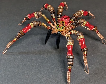 Beaded copper spider Sculpture - "Copperling"  | One‑of‑a‑Kind Collectible Oddity, Handmade Familiar, Modern Curiosity Decor