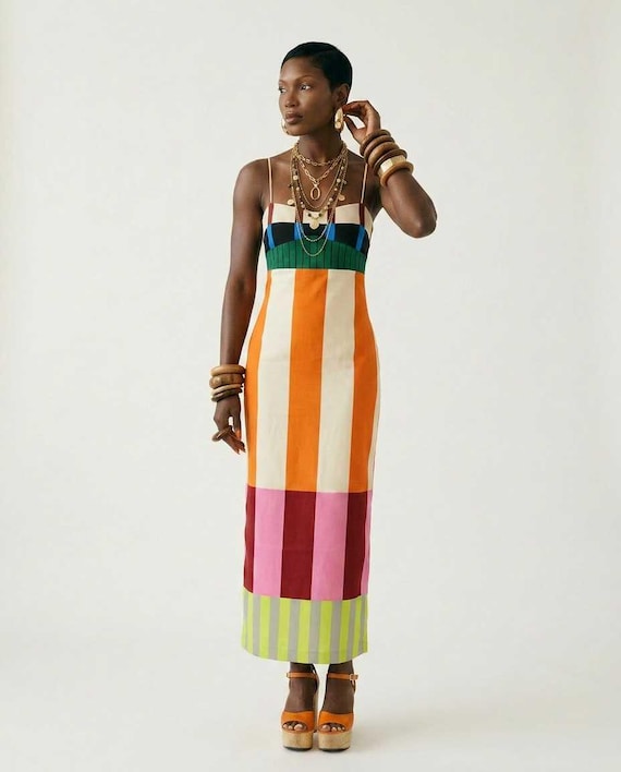 Vibrant Striped Bodycon Maxi Dress