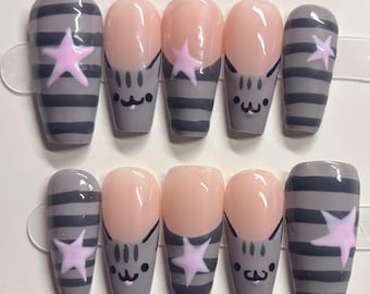 Kitten anime press on nails