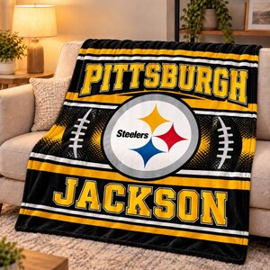 Custom Name Football Fan Gift Personalized Pittsburgh Steelers Blanket Soft Throw