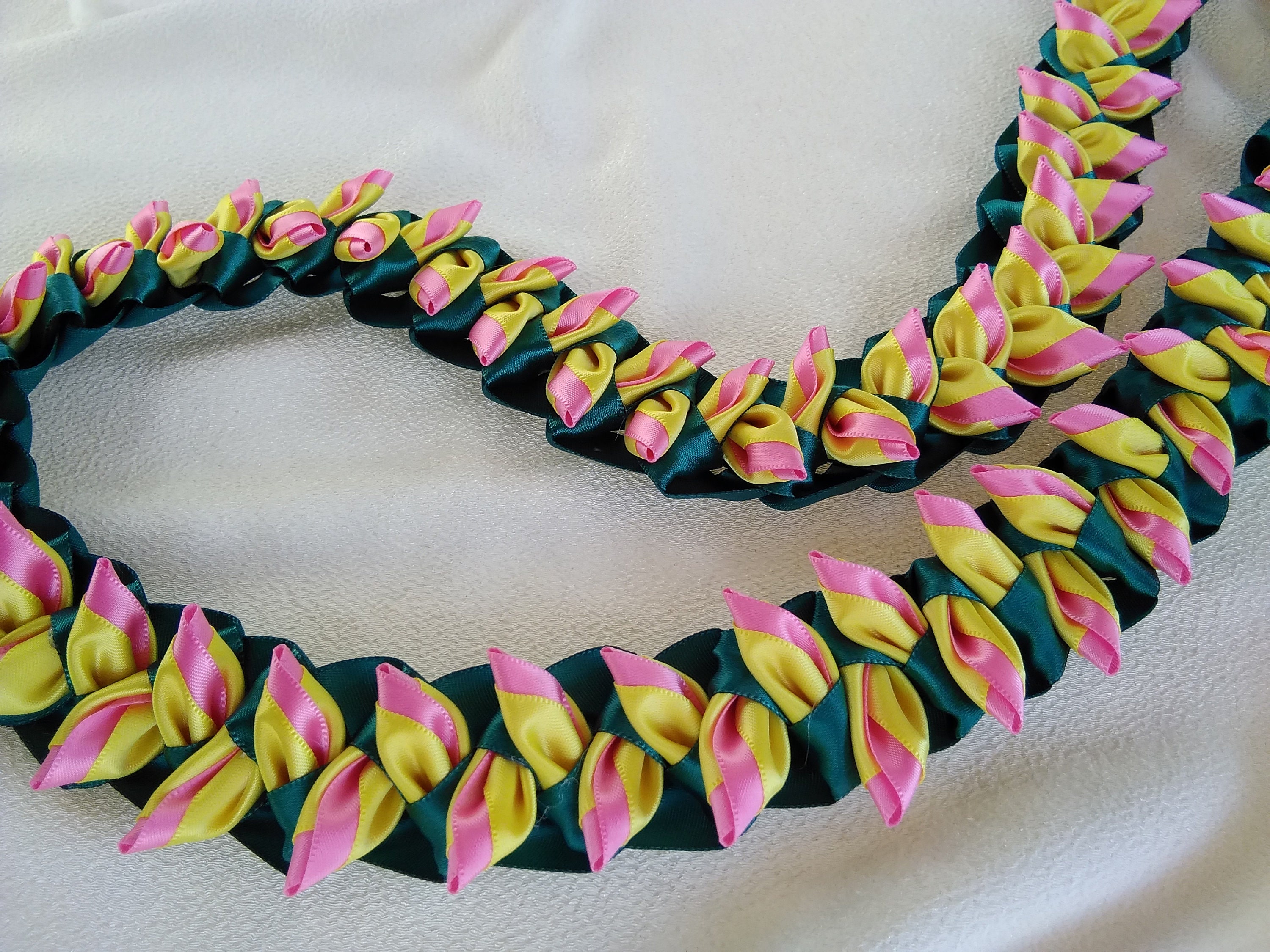 Heliconia flat hawaiian ribbon lei yellow and pink Etsy