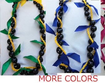 custom order color,Kukui nuts with ti leaf hawaiian ribbon lei,graduation lei, wedding lei, anniversary, birthday,Hawaiian ribbon lei,