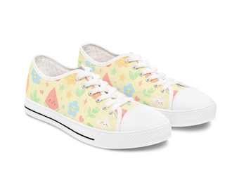 Pastel Watermelon Floral Low Top Sneakers | Kawaii Fruit Canvas Shoes