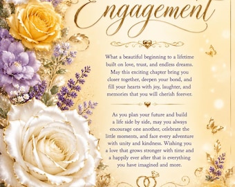 Engagement Card for Couple | White Rose Floral Digital Card (Gold Lavender Accents)