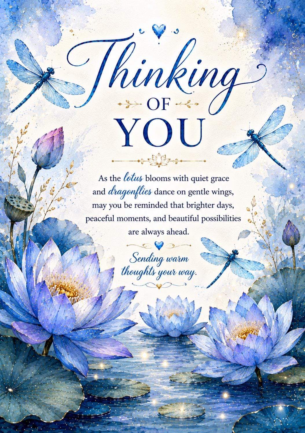 Thinking of You Card Digital Download | Blue Lotus & Dragonfly Greeting ...
