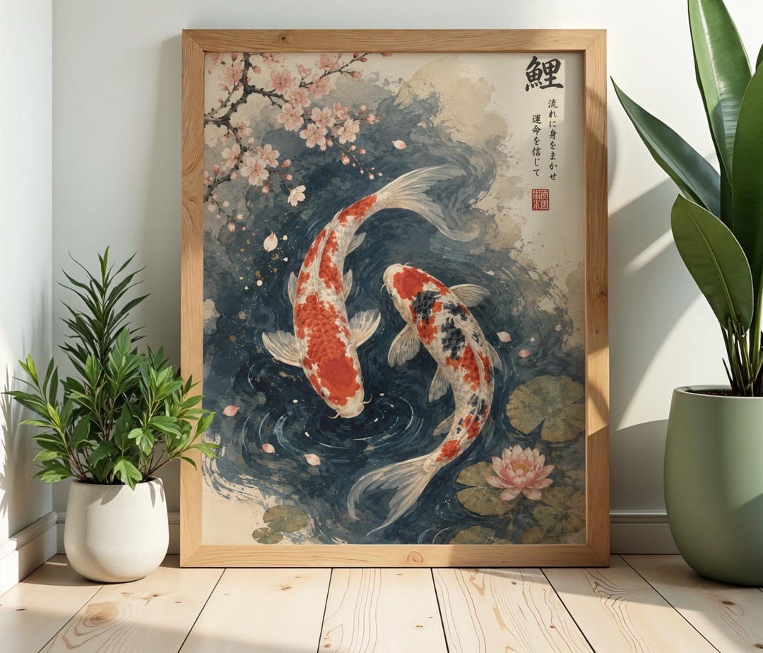 Koi Fish Wall Art Printable | Japanese Watercolor Koi Pond Print ...