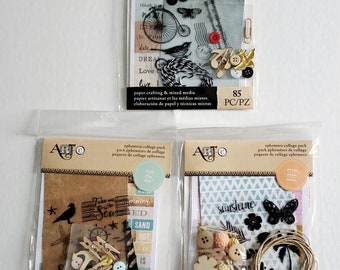 Art-C Ephemera Collage Kit - Set of 3 | Mixed Media Supplies for Junk Journals, Scrapbooking, and Card Making | Craft Supply Lot