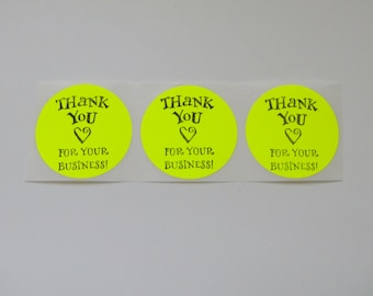 Thank you for Your Business Yellow  Sticker Label Envelope Seals Round Hand stamped Set of 15