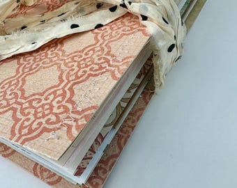 Handmade 6x9 Mixed Media Junk Journal – Vintage Peach & Terracotta Art Journal – Unique Keepsake Gift
