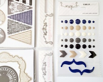 Chipboard Stickers, Dimensional Embellishment,Teresa Collins Urban Market, paper crafting projects, mixed media, 29 stickers + enamel dots