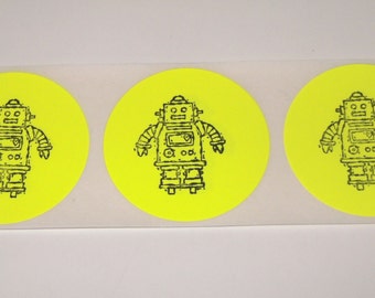 Yellow Robot Sticker Label Party Favor Bag Seals Set of 15