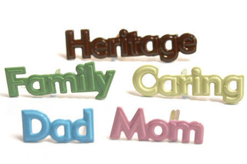 FAMILY BRADS 30 / Scrapbook Card Supplies / Family Words Heritage Dad Mom Caring image 1