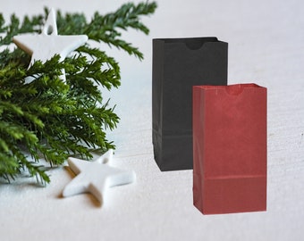 Paper BAGS / red and black lunch bags, Set of 15 / Small Size / 4 1/4 x 2 3/8 x 8 3/16" / Retail packaging / Party Favors / Holiday Packages