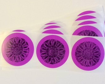 Medallion Sticker Label  Envelope Seals Round - 4 Color Choices - Hand stamped Set of 15