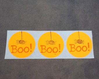 Sticker Boo Spider Handstamped on Orange 2 inch label Halloween Seal Set of 20