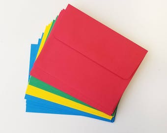 Bright Envelopes, Size A2, Set of 20 / Red Green Yellow Blue Envelopes / Bright Primary colors / 5 of each color