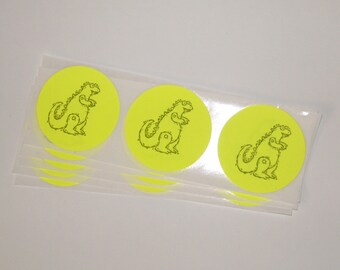 Yellow Dinosaur Sticker Label Party Favor Bag Seals Set of 15