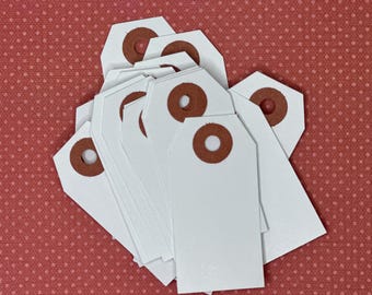 White Mini Tags with Brown Reinforcement - Set of 25