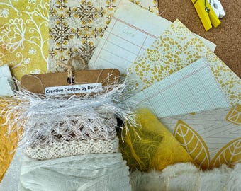Yellow Craft Kit Paper & Ribbon Bundle – Junk Journal Scrapbooking Card making Assortment