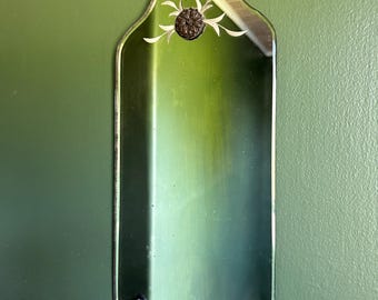 Art Deco Frameless Etched Leaves Wall Mirror 12"