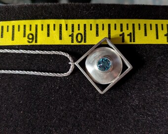 Jean-Lin Chevillotte Sterling Silver Pendant Necklace, Blue Gemstone, Original Box