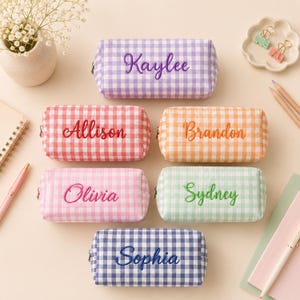Personalized Gingham Pencil Case, Custom Name Pencil Pouch, Cute Pen Bag, School Organizer, Teacher Appreciation Gift