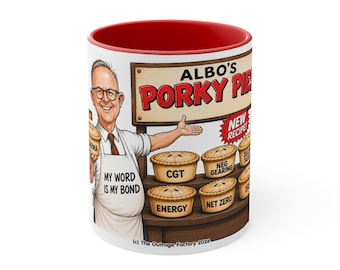 Albanese Porky Pies Mug (Fire the Liar) | Australian Political Satire