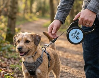 Rescue Dog Dad Retractable Pet Leash | Paw print design
