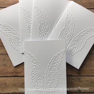 Angel Wings Card Set, White Embossed Cards, Stationery Set, Greeting Cards, Religious Holiday Card Set, Blank Note Cards and Envelopes