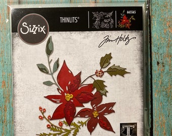 Sizzix Thinlits Die Set 6PK - Festive Bouquet by Tim Holtz #665565 Poinsettia Flower Christmas Card Making Tag Making