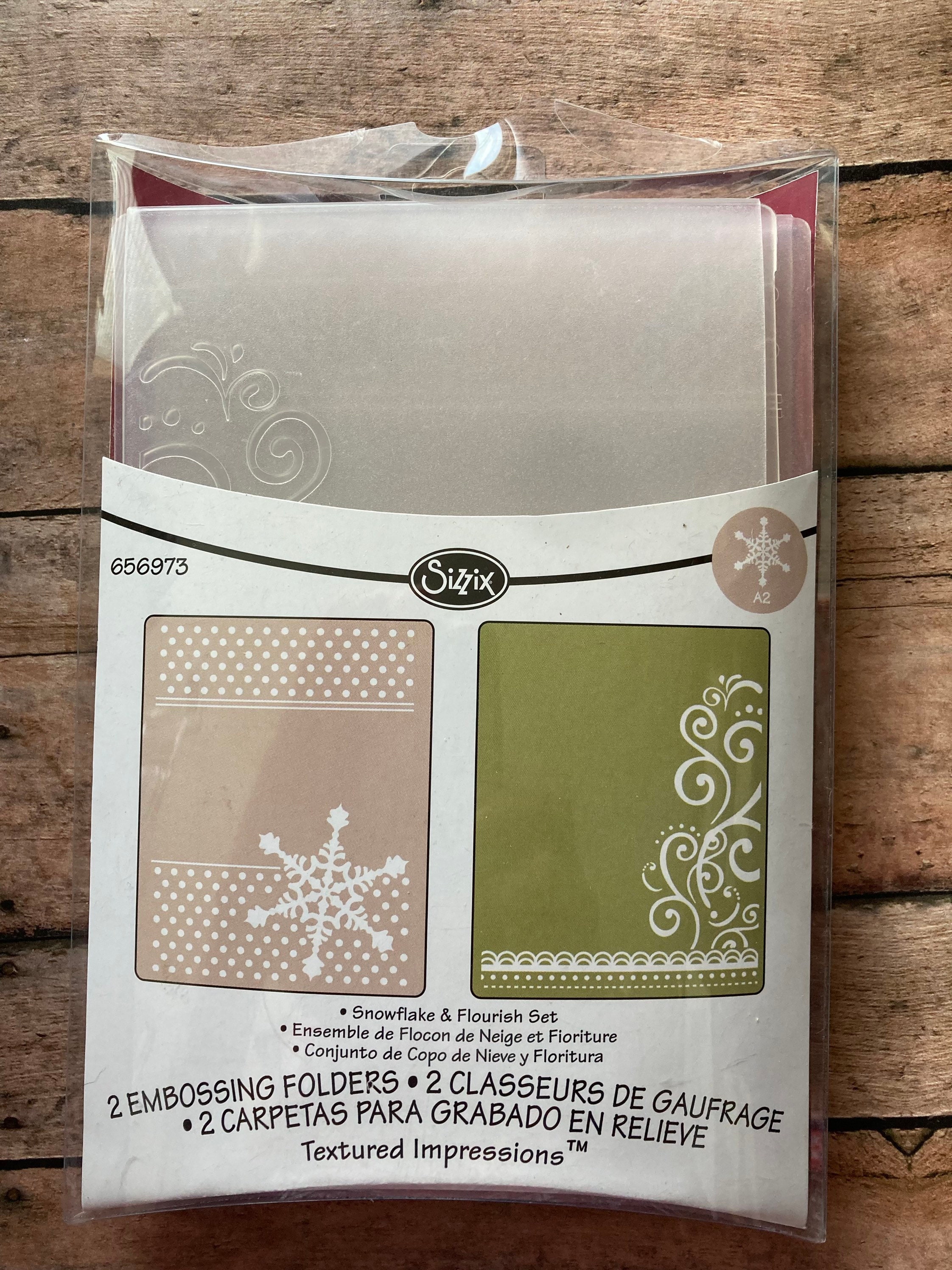 Sizzix Textured Impressions Embossing Folders 2PK Snowflake & Flourish Set  656973, Christmas Holiday Winter Card Making 