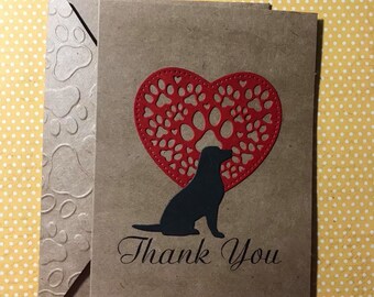Heart Paw Print Cards, Black Dog Cards, Stationery Set, Greeting Cards, Pet Cards, Veterinarian Cards, Pet Thank You Card, Blank Note Card