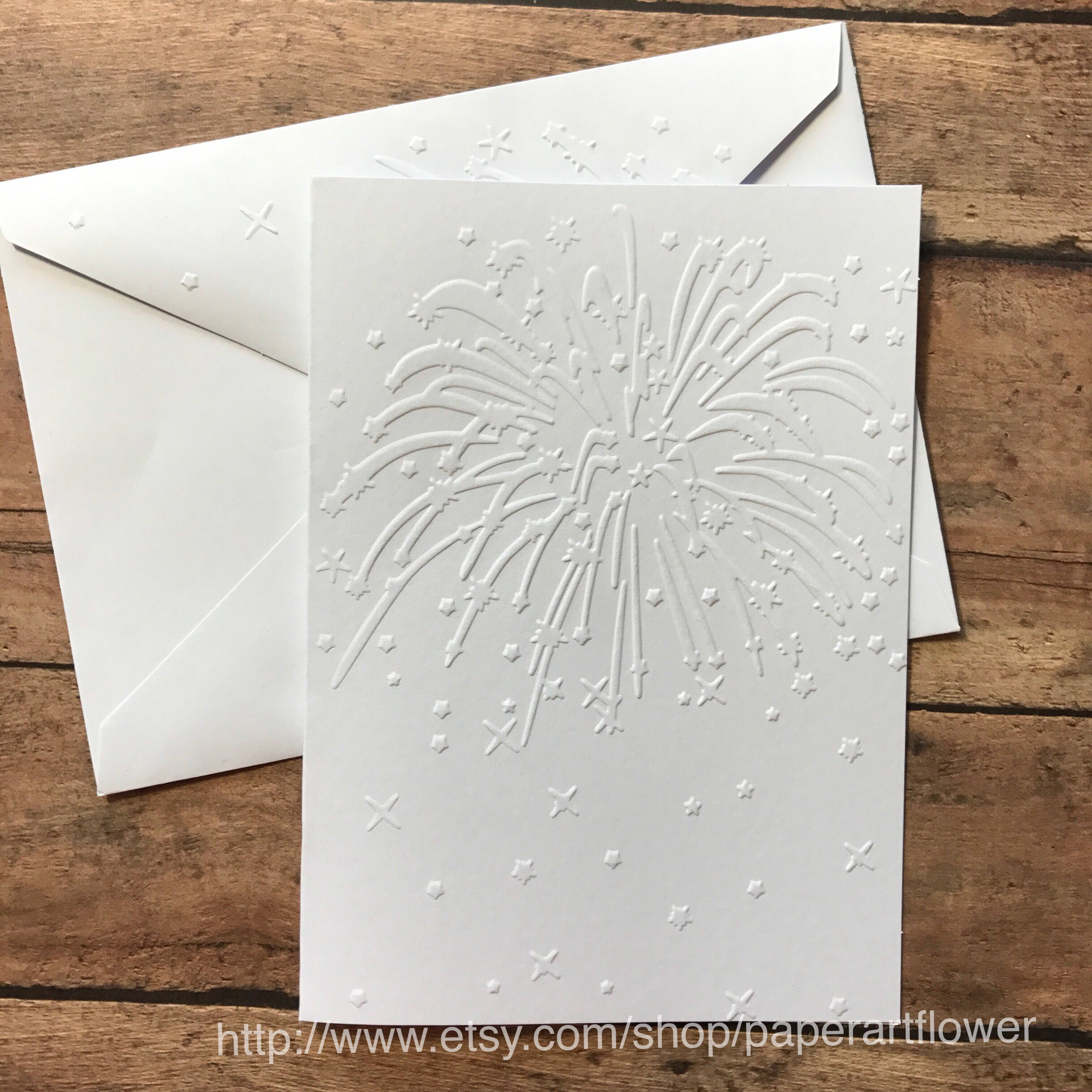 Fireworks Card, White Embossed Note Cards, Stationery, Independence Day ...