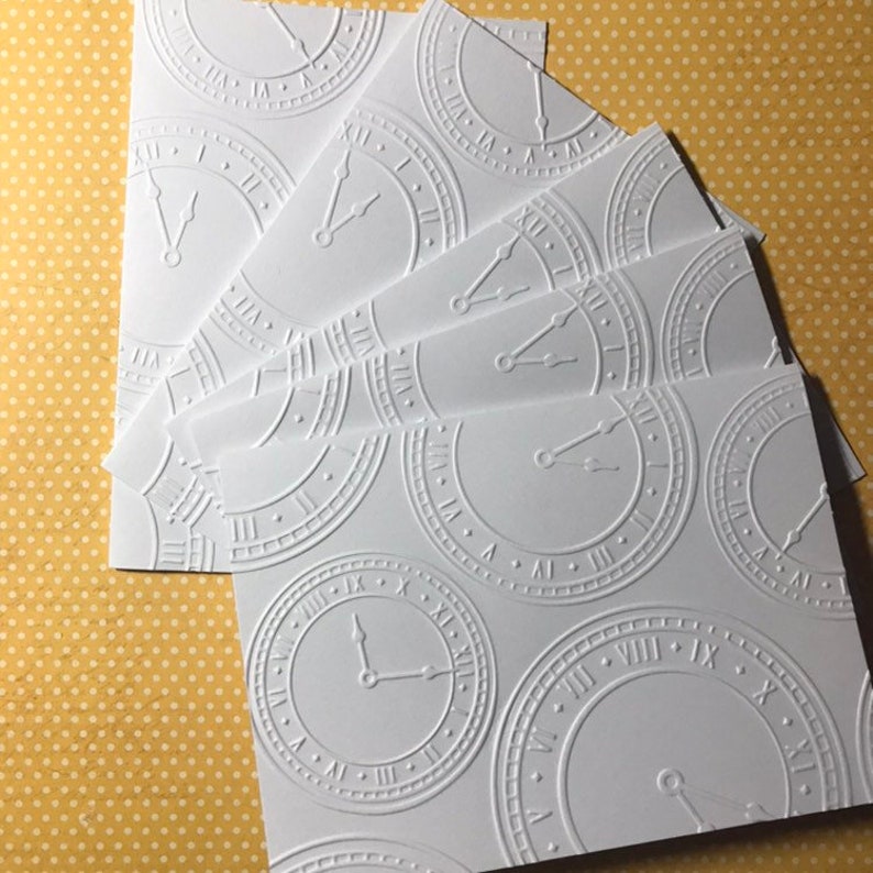 Masculine Note Cards New Year/'s Card Set White Embossed Note Cards Clock Cards Greeting Cards Time Note Cards Stationary Set