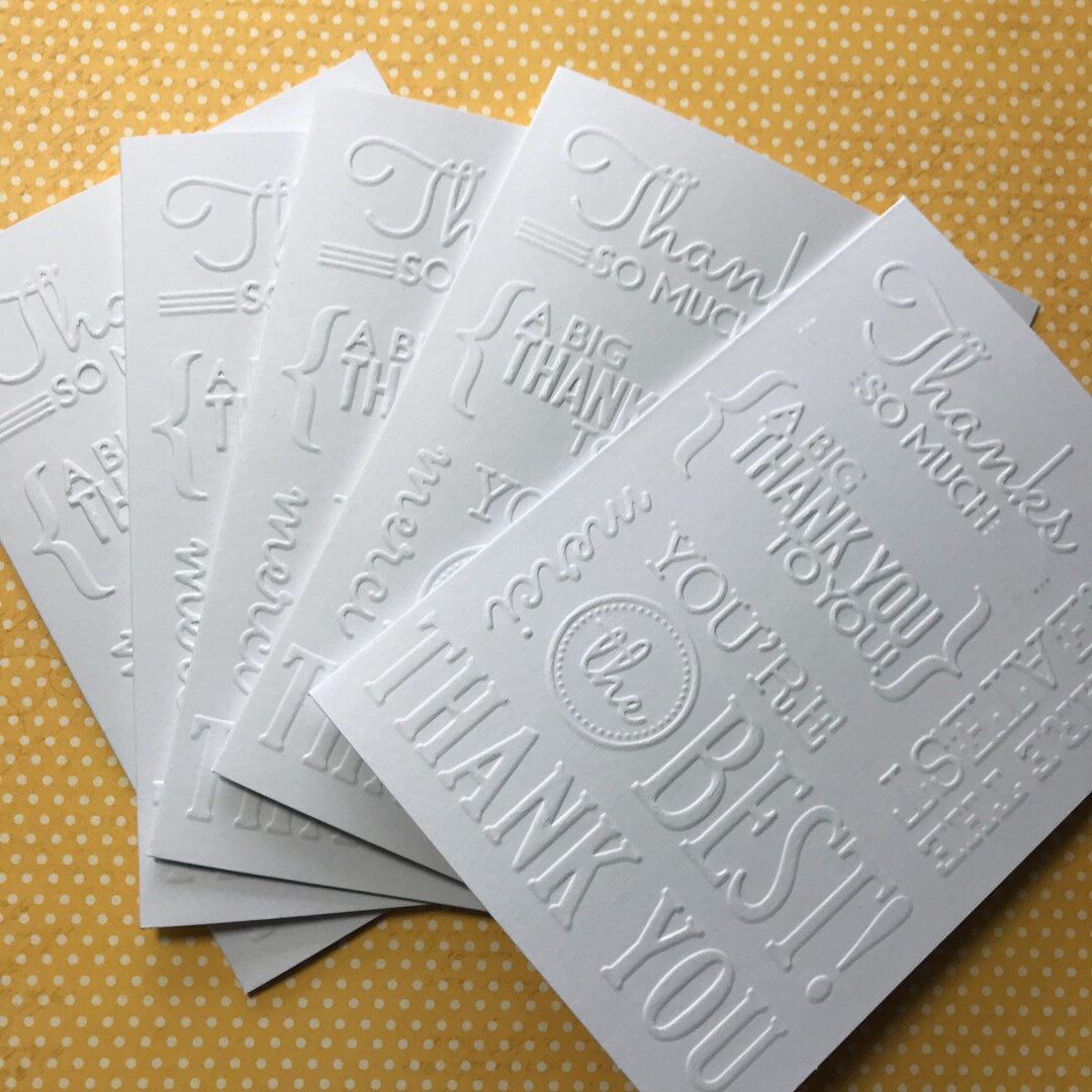 Thank You Card Set, Set of 5 White Embossed Note Cards, Stationery Set ...