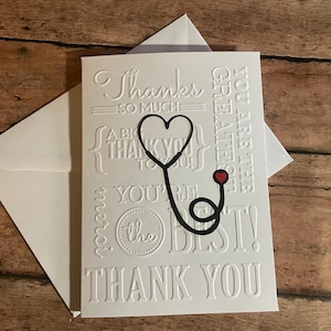 Stethoscope Thank You Note Cards, White Embossed Cards, Cards for Nurses, Doctor, or Veterinarian Blank Note Cards & Envelopes