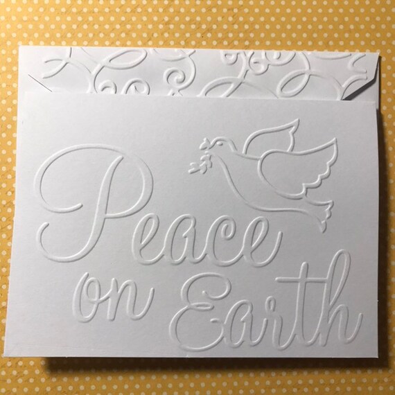 Peace On Earth Card, Dove Card,  White Embossed Cards, Stationery, Pack of 5 Greeting Cards, Holiday Cards, Christmas Cards Set, Blank Cards